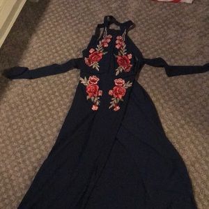 Blue Floral Split Front Dress
